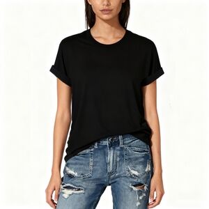 Black Crewneck Short Sleeve Tee - Women's Top